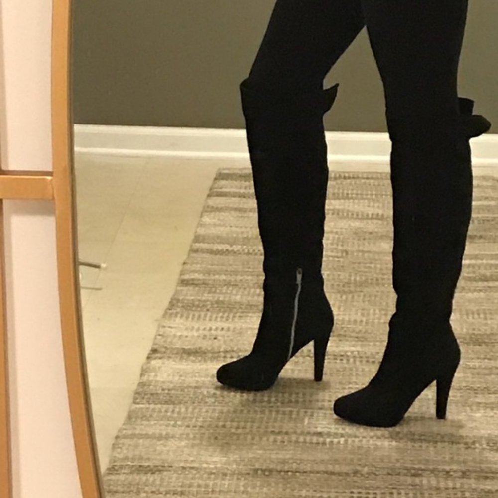 7.5 MICHAEL KORS  TALL SLOUCH BLACK SUEDE LEATHER BOOTS, OVER KNEE BOOTS
